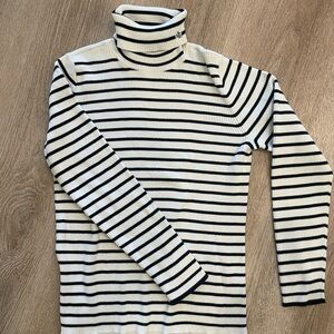 Ralph Lauren White and Black Striped Ribbed Turtleneck Sweater